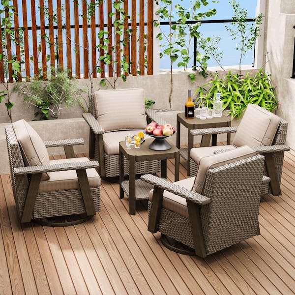 JOYSIDE 6-Piece Wicker Patio Swivel Rocking Chair