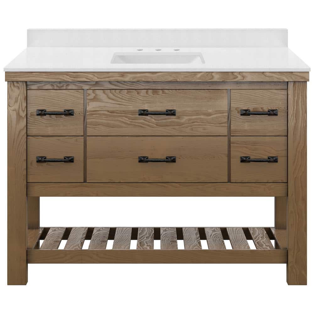 49 in. W x 22 in. D x 34.78 in. H Bathroom Vanity in Bleached Pine with Sno