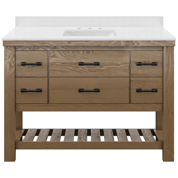 Home Decorators Collection 49 in. W x 22 in. D x 34.78 in. H Bathroom Vanity in Bleached Pine with Snowstorm Engineer Stone Top