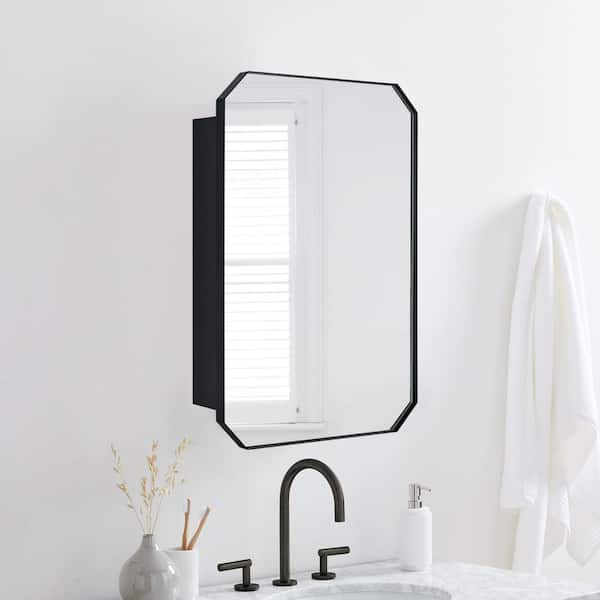 18 in. W x 26 in. H Arched Metal Rectangular Recessed and Surface Mount Medicine Cabinet with Mirror in Matt Black