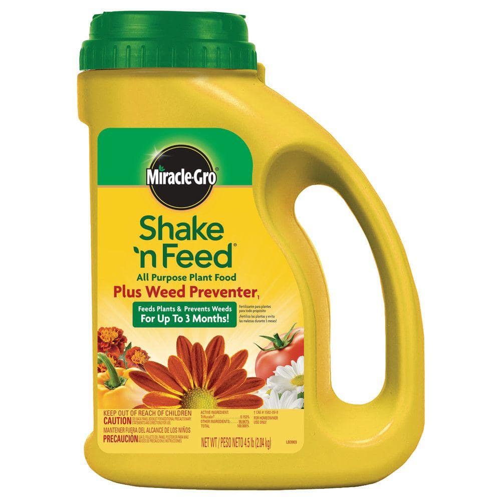 miracle-gro shake'n feed 4.5 lbs. all-purpose plant food plus weed  preventer 103836 - the home depot