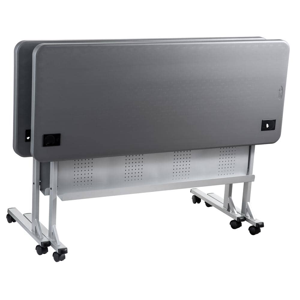 Gray Polypropylene Flip Top Training Table with Casters