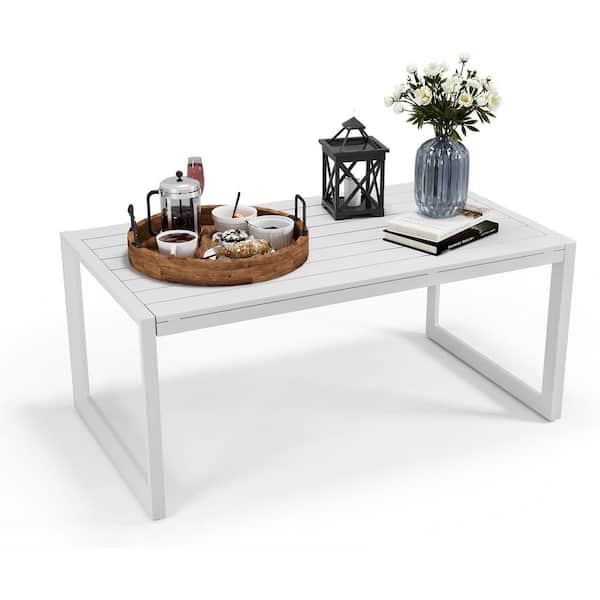 White Rectangle Aluminum Outdoor Side Table Coffee Table