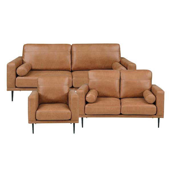 Lazzara Creighton 82 in. W Straight Arm Microfiber Rectangle 3-Piece Living Room Sofa Set in Brown