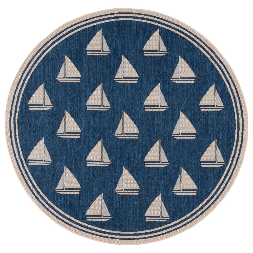 SAFAVIEH Courtyard Navy/Beige 7 ft. x 7 ft. Border Sailor Indoor ...