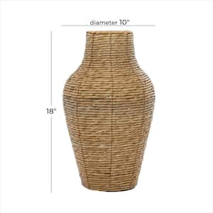 18 in. Brown Handmade Tall Woven Floor Faux Seagrass Decorative Vase