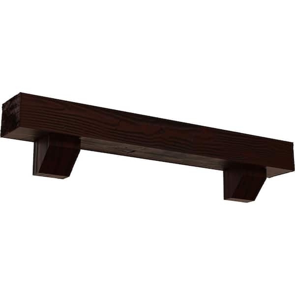 Ekena Millwork 8 in. x 10 in. x 4 ft. Sandblasted Faux Wood Fireplace Mantel Kit with Ashford Corbels, Natural Pecan
