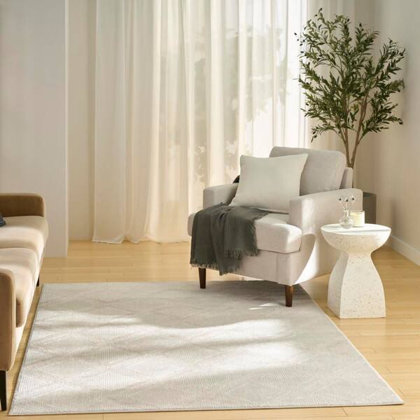 Serenity Home Ivory 4 ft. x 6 ft. Geometric Contemporary Area Rug