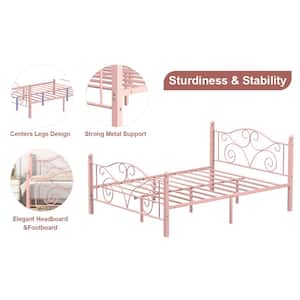 Bed Frame Pink Metal Frame Full Size Platform Bed Mattress Foundation Support with Headboard and Footboard Metal Bed