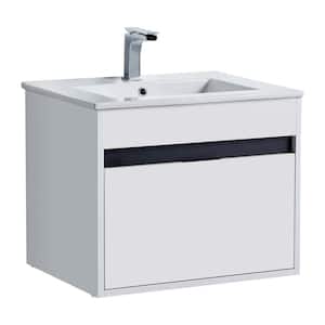 Alpine 24 in. W x 18.11 in. D x 19.75 in. H Bathroom Vanity Side Cabinet in White Matte with White Ceramic Top
