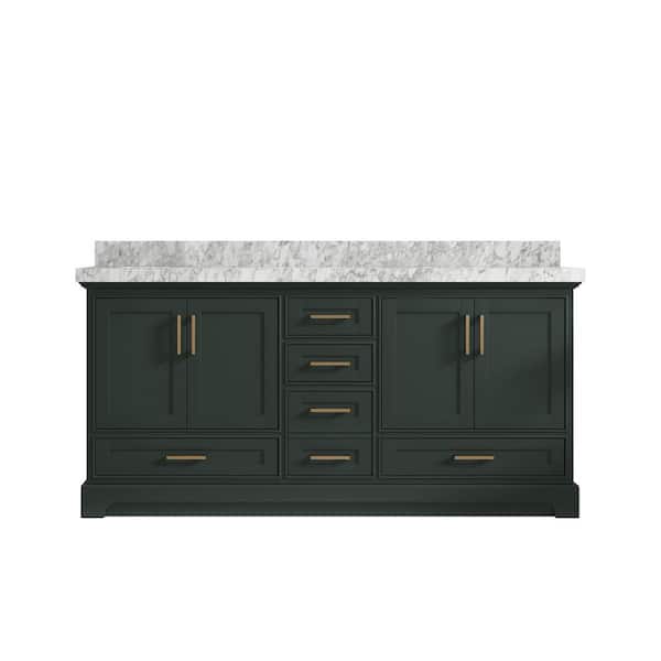 Willow Collections Fenway 72 in. W x 22 in. D x 36 in. H Double Sink Bath Vanity in Pewter Green with 2" Carrara Marble Top