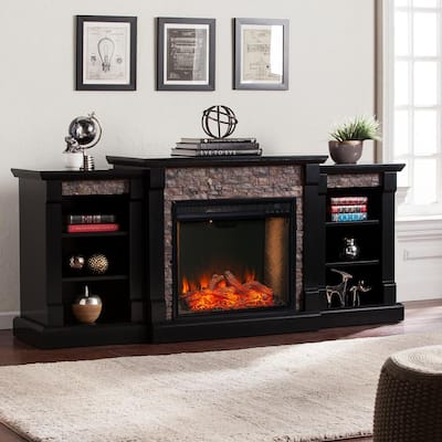 Brenamon Alexa-Enabled 71.75 in. Smart Bookcase Electric Smart Fireplace in Satin Black