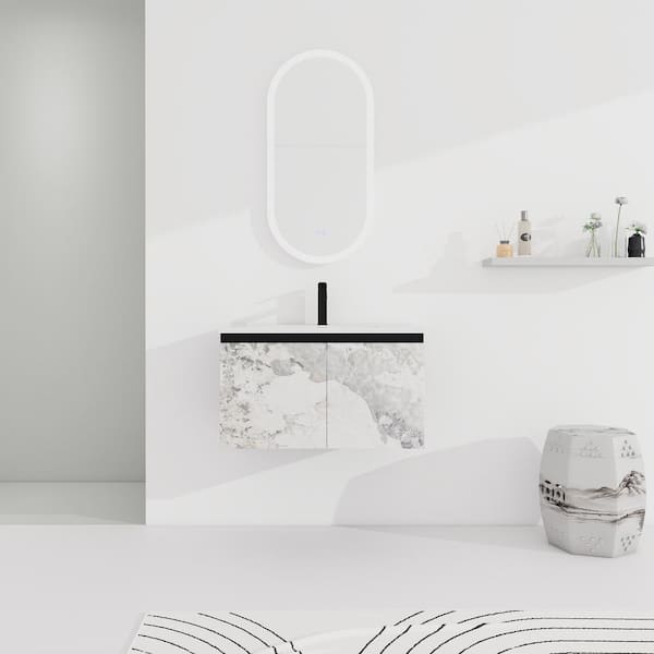 Unbranded 30 in. W x 18 in. D x 17 in. H Single Sink Floating Bath Vanity in Black with White Ceramic Top