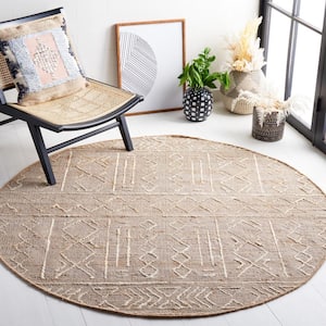 Natural Fiber Beige/Ivory 6 ft. x 6 ft. Geometric Woven Round Area Rug