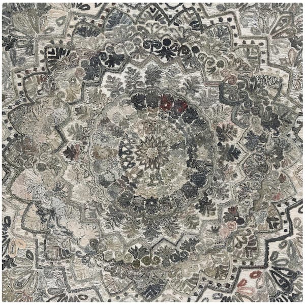 SAFAVIEH Marquee Gray/Multi 4 ft. x 4 ft. Floral Oriental Square Area Rug