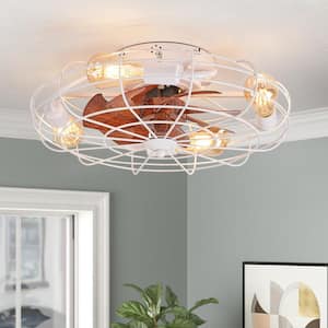 4-Light 20 in. White Flush Mount Ceiling Fan with Remote Indoor Rustic Bedroom Ceiling Fan Light Low Profile Ceiling Fan