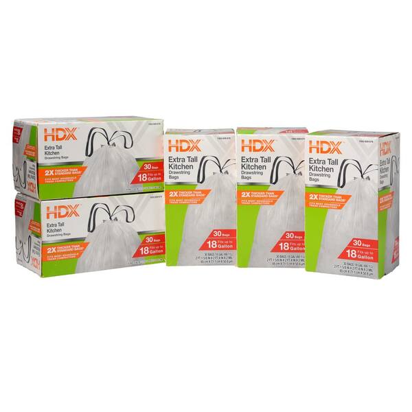 HDX 18 Gal. White Kitchen and Compactor Drawstring Bags (150Count