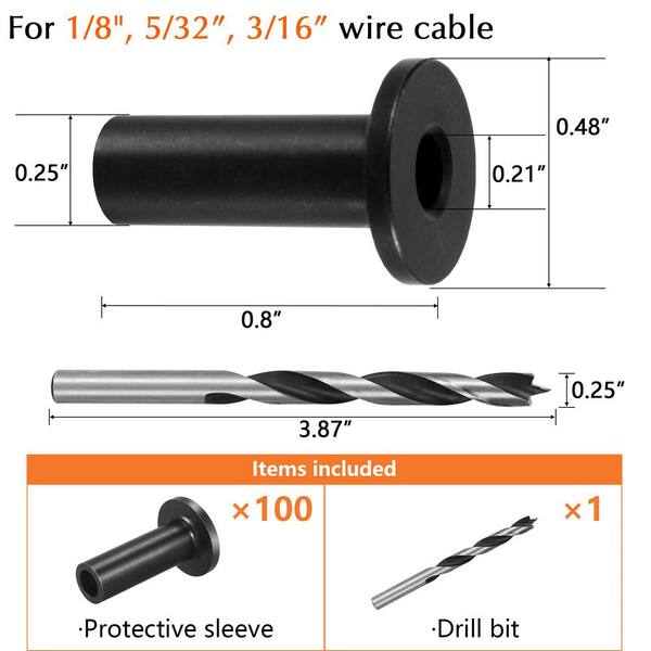 Angel Sar Marine Grade Stainless Steel Cable Protector Sleeves for 1/8 in. x 5/32 in. x 3/16 in. Wire Ropes (100-Pack)