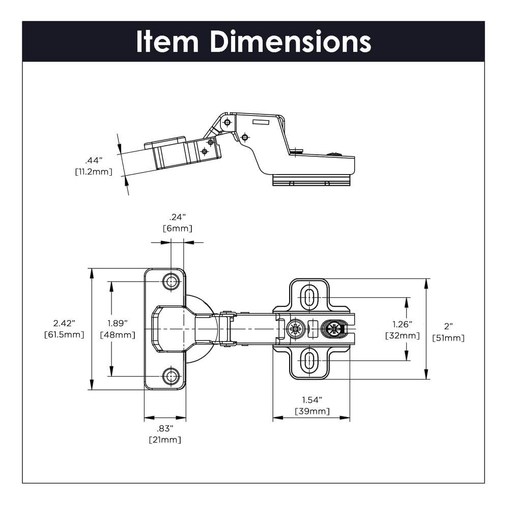Brushed Nickel Frameless Cabinet Hinge with 105° Opening
