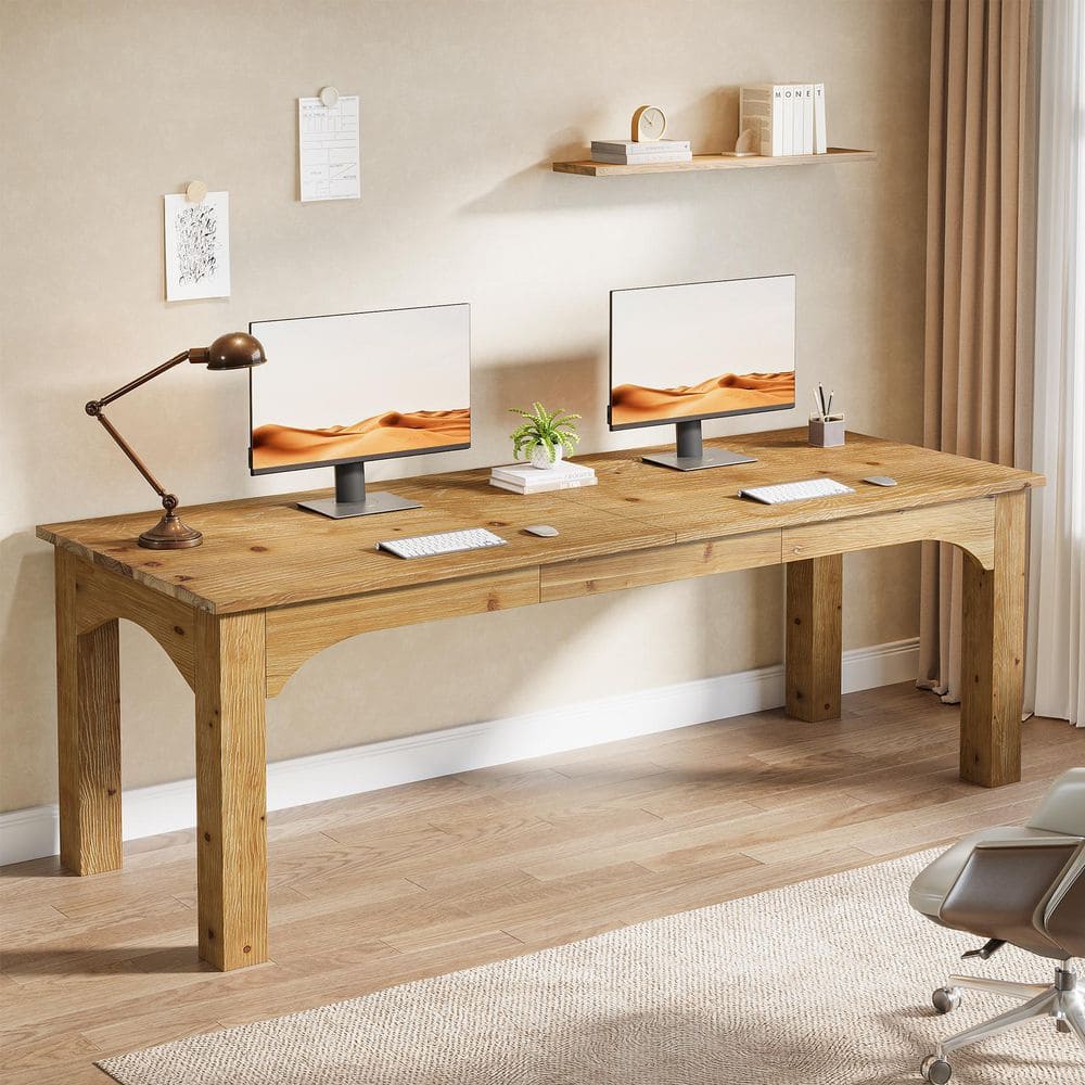 BYBLIGHT 79 in. Extra Long Rectangle Solid Wood Computer Desk - Thumbnail 5