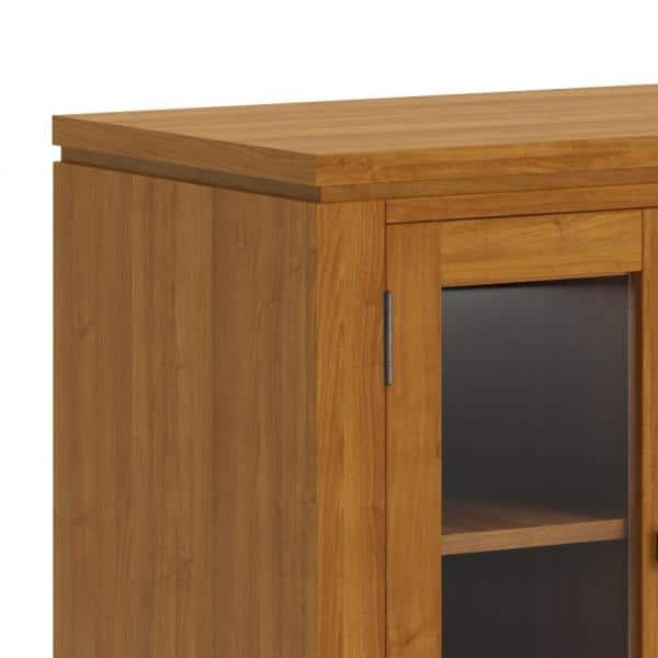 Transitional Solid Pine TV Stand in Light Golden Brown with Storage