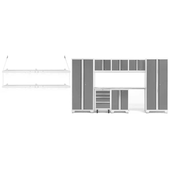 NewAge Products Bold Series 132 in. W x 76.75 in. H x 18 in. D 24-Gauge Steel Garage Cabinet Set in Platinum (8-Piece)