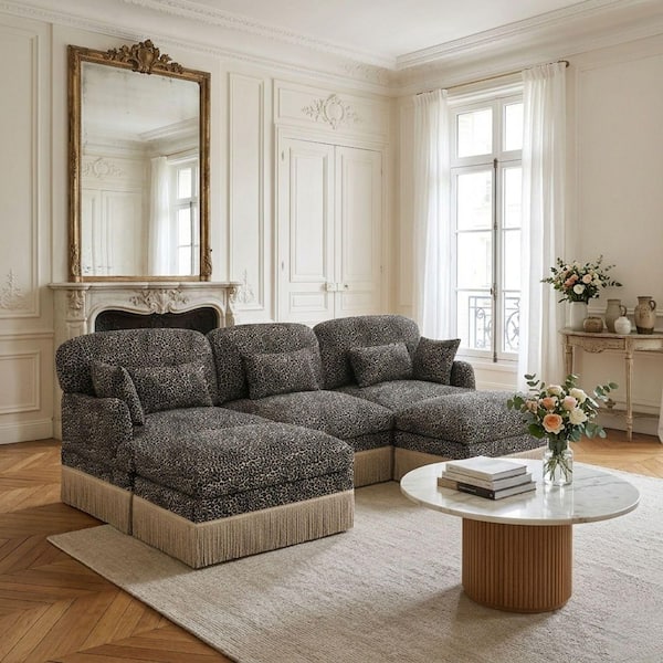 Homy Casa Tucson 100 in. 3-Seat Leopard Print Chenille Modular
