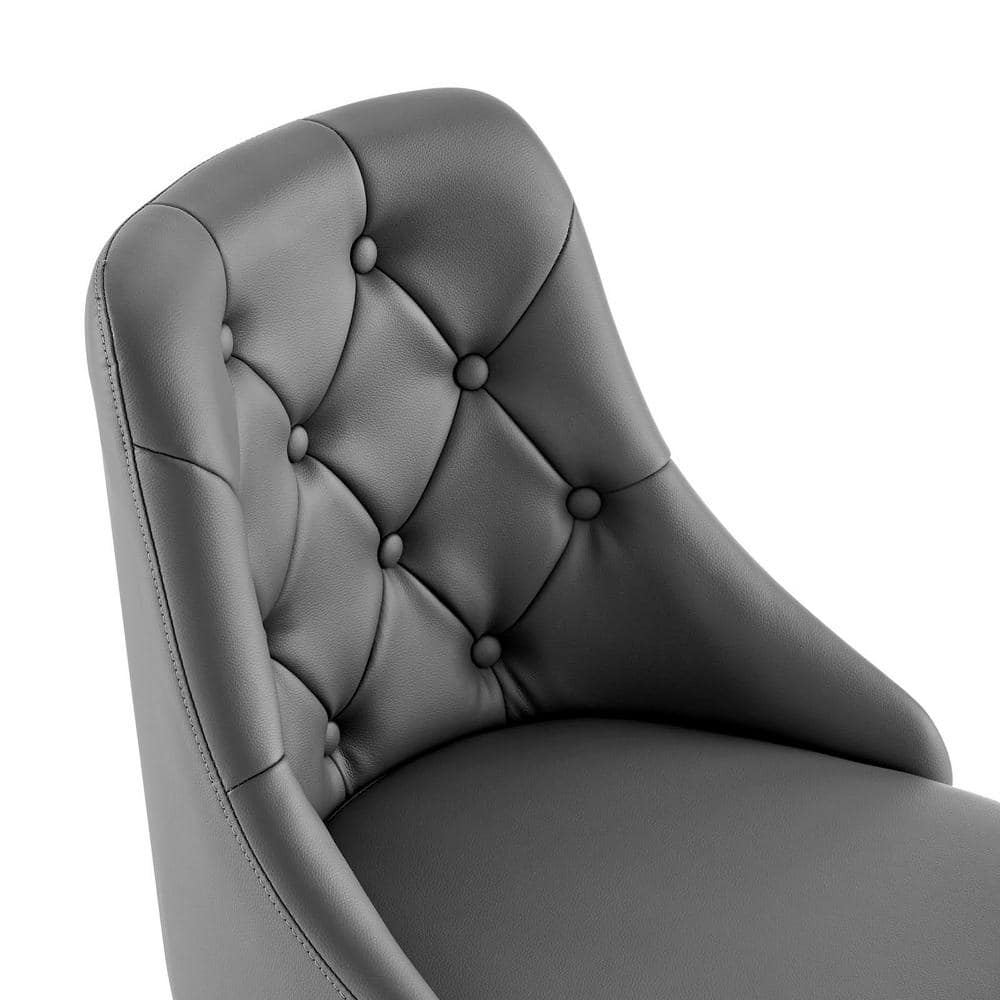 Gray Tufted Vegan Leather Swivel Office Chair