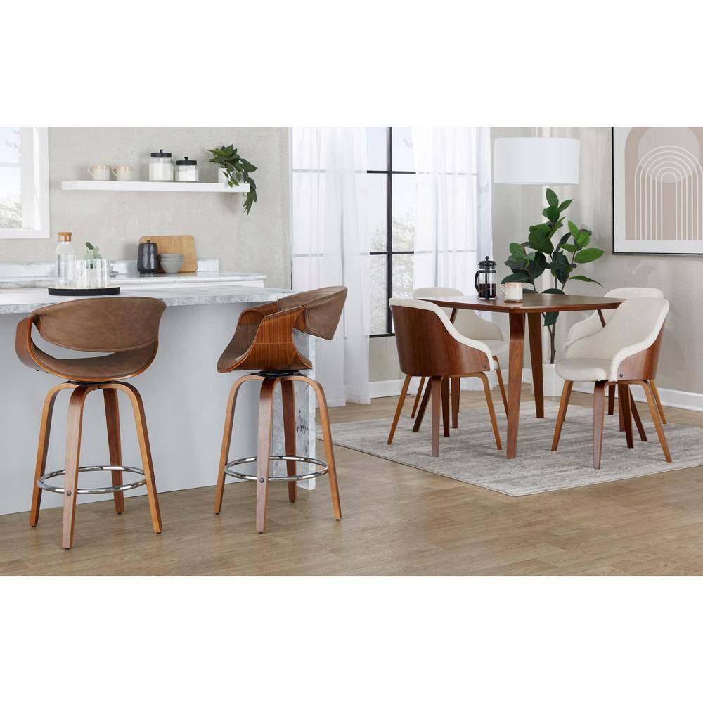 Cream Faux Leather Upholstered Arm Chair with Wood Legs
