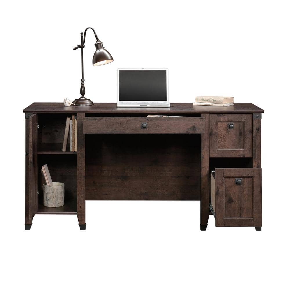 Executive Coffee Oak Workstation with Drawer and Filing Cabinet