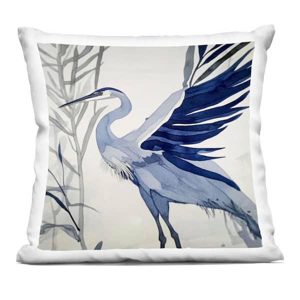 Whimsical Blue Heron Blue Print Zipper Polyester 18 in. x 18 in. Throw Pillow
