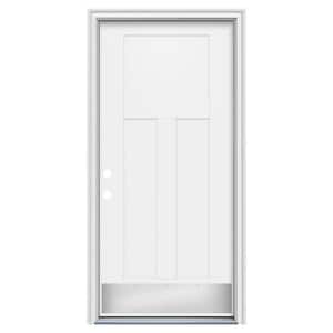 36 in. x 80 in. 3P Flat Craftsman Right-Hand/Inswing Modern White Steel Prehung Front Door w/Brickmould, ADA Accessible