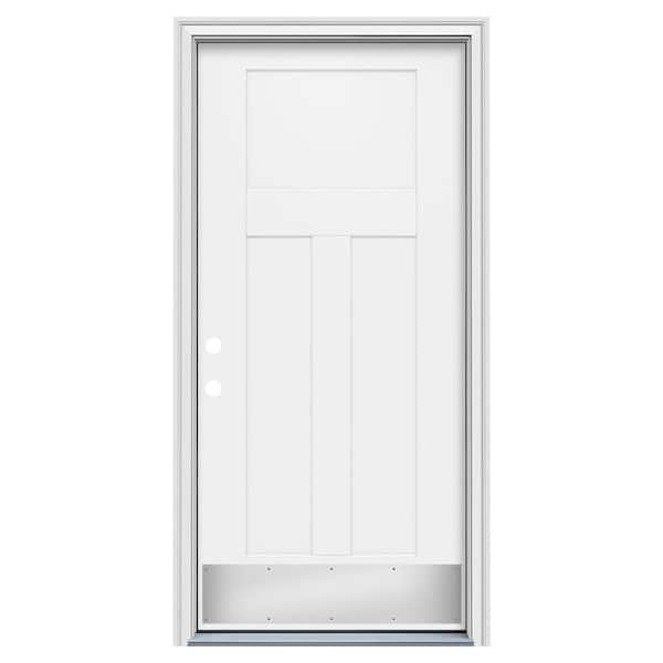 JELD-WEN 36 in. x 80 in. 3P Flat Craftsman Right-Hand/Inswing Modern White Steel Prehung Front Door w/Brickmould, ADA Accessible