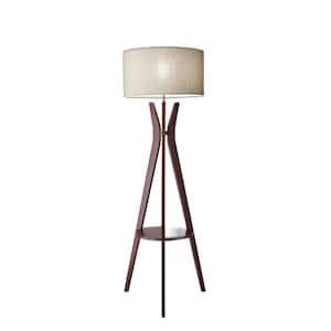 59.5 in. Brown and White 1 Light 1-Way (On/Off) Tripod Floor Lamp for Liviing Room with Cotton Round Shade