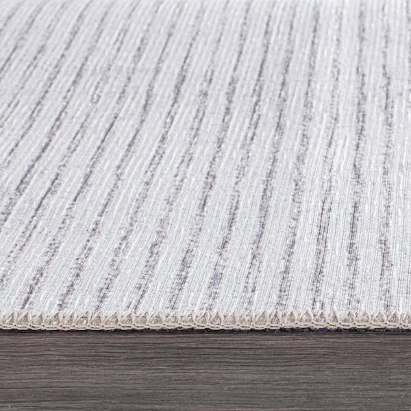 Contemporary Distressed Stripe Machine Washable 2'6"x10' Ivory Runner Rug