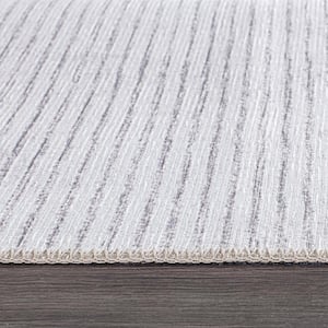 Ivory 3 ft. 3 in. x 5 ft. Contemporary Distressed Stripe Machine Washable Area Rug