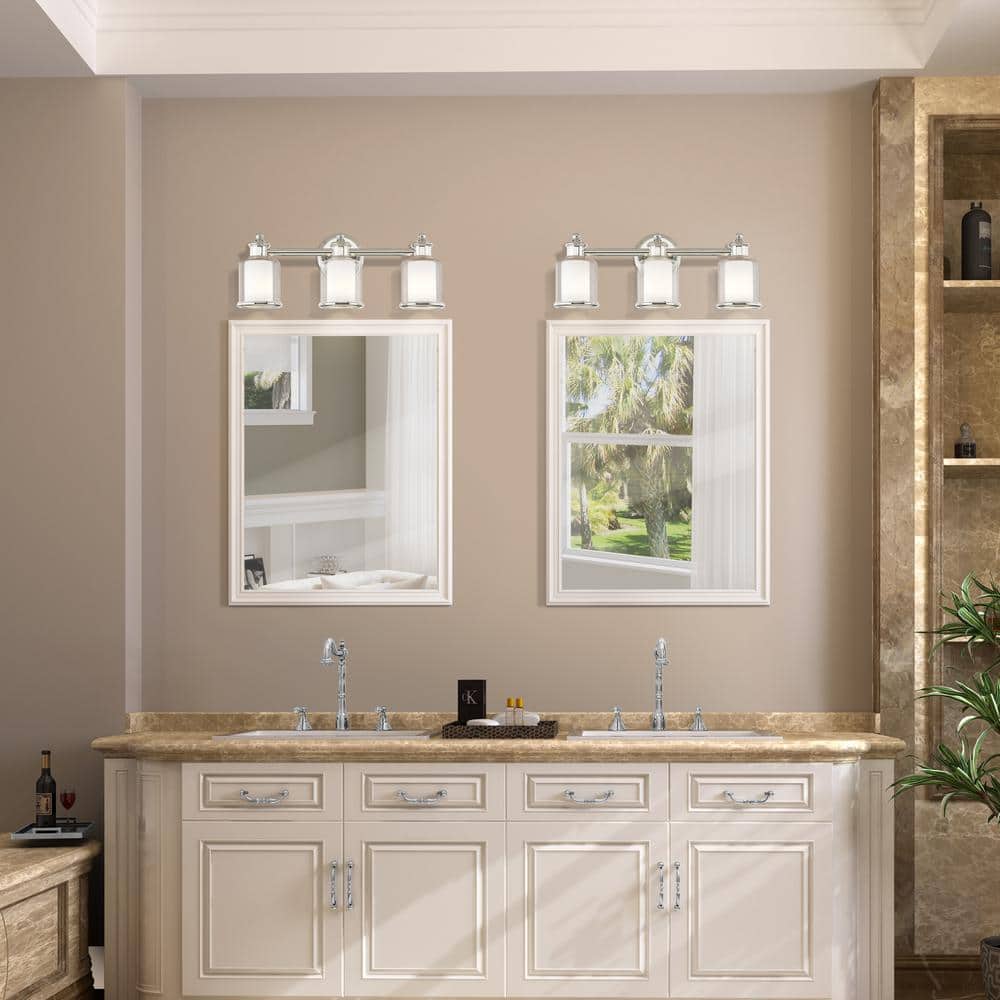 Polished Nickel 3-Light Vanity Light with Handcrafted Glass