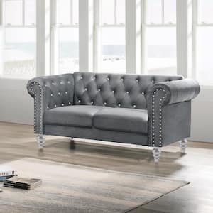 New Classic Furniture Emma 62 in. Gray Polyester 2-Seater Loveseat with Crystal Tufted Back