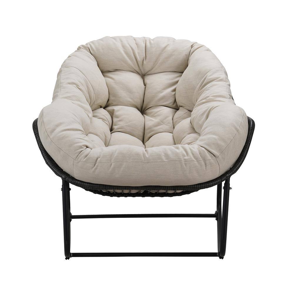 Black Indoor/Outdoor Metal Outdoor Rocking Chair Rattan Rope Club Chairs wi