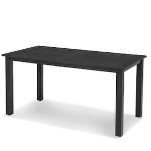6-Person Black Plastic HDPS Outdoor Dining Table Weather-Resistant Rectangle Patio Dining Table for Outside Indoor