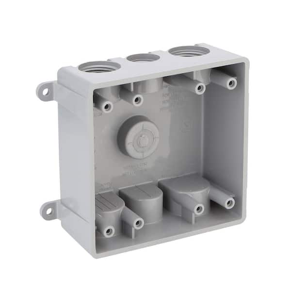 Commercial Electric 2-Gang Non-Metallic Weatherproof Box with (4) 3/4 in. and (3) 1/2 in. Holes, Gray