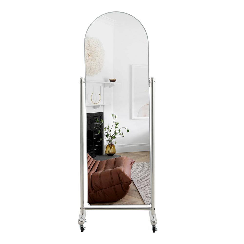 Silver 23.6 in. W x 65.2 in. H Arch Metal Full Length Mirror Dressing Mirro