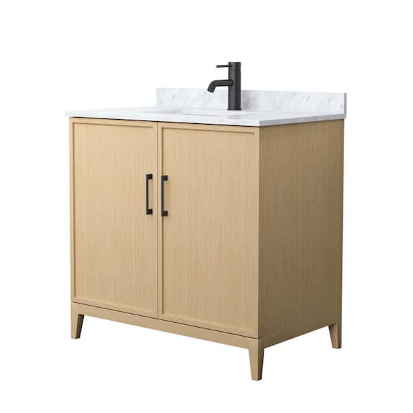Wyndham Collection Elan 36 in. W x 22 in. D x 35 in. H Single Bath Vanity in White Oak with White Carrara Marble Top