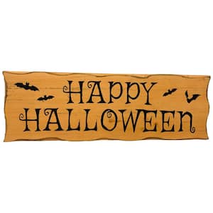 24 in. Wooden Happy Halloween Wall Sign with Bats