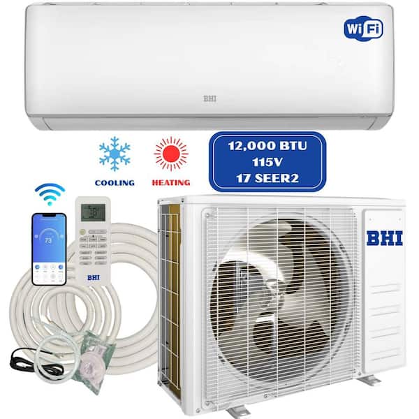 12,000 BTU 115-Volt, 17 SEER2, Wi-Fi, 600 sq. ft. Ductless Mini Split Air Conditioner with Heat Pump, 16.4 ft. Lineset