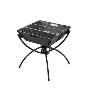 Portable Charcoal 3-in-1 Camping Campfire Grill in Black with Stainless Steel Grills Carrying Bag and Gloves
