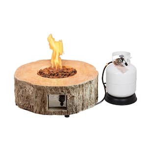 Brown Round Metal 28.00 in. Outdoor Fire Pit Table with Water Proof Cover and Lava Rock