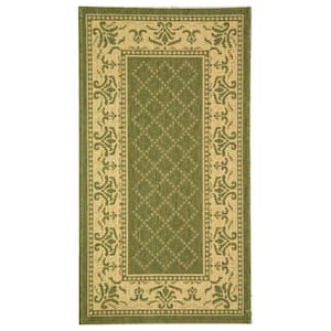 Courtyard Olive/Natural 2 ft. x 4 ft. Border Indoor/Outdoor Patio  Area Rug