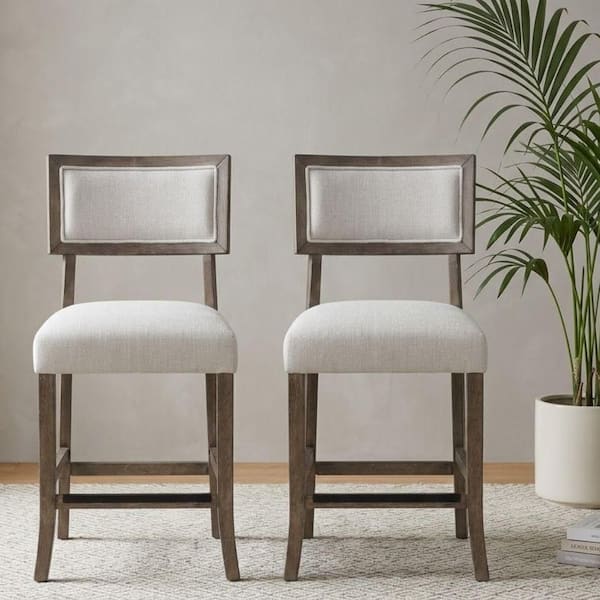 Grasten Walnut and Light Gray Fabric Padded Counter Height Chairs (Set of 2)