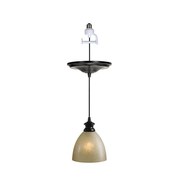 Worth Home Products Instant Pendant 1-Light Recessed Light Conversion Kit Brushed Bronze Linen Glass Shade